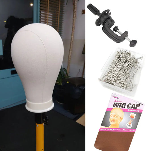 Canvas head for 21–25 inch wigs + Stand + Accessory Kit — Professional mannequin for making &amp; styling lace wigs
