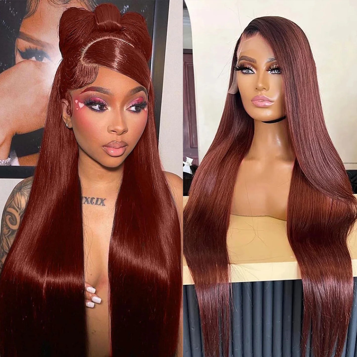 Perruque lace frontale acajou ,100 % Cheveux humain