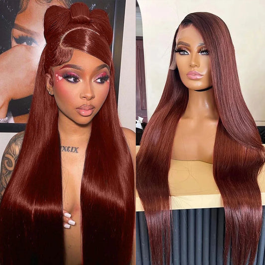 Perruque lace frontale acajou ,100 % Cheveux humain