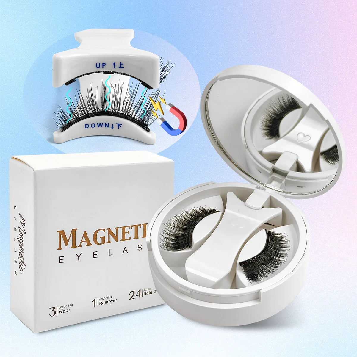Magnetic False Eyelash Kit – Glue-Free, Reusable with Built-in Mirror | Yeirnuo Luxury Box