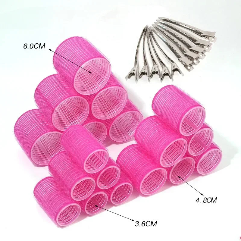 Set of 28 Self-Adhesive Hair Rollers + 10 Clips – 3 Sizes for Volume &amp; Natural Curls – Heatless Styling