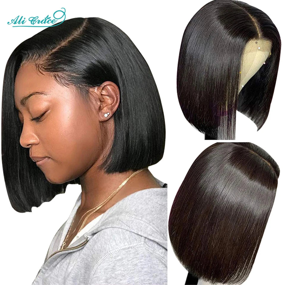 Brazilian Straight Bob Wig 100% Human Hair – 13x4/4x4 Lace Front – Pre-Plucked &amp; Natural – Ali Grace Collection