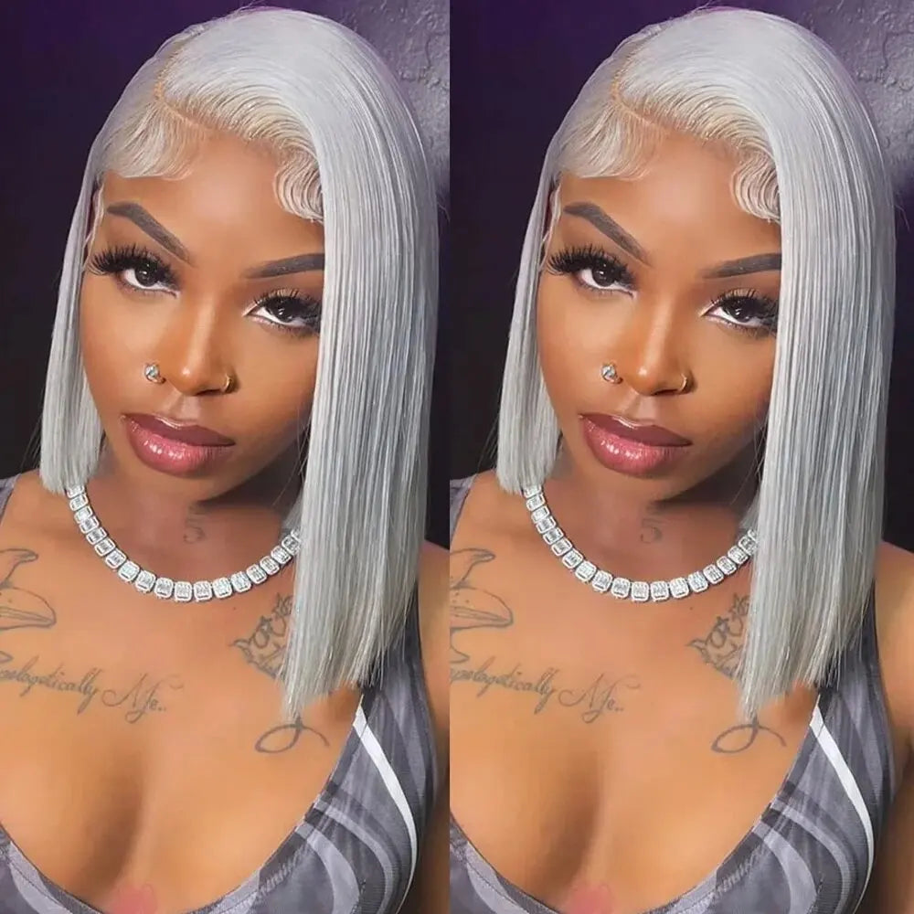 Perruque grise ,100 % Cheveux humain ￼